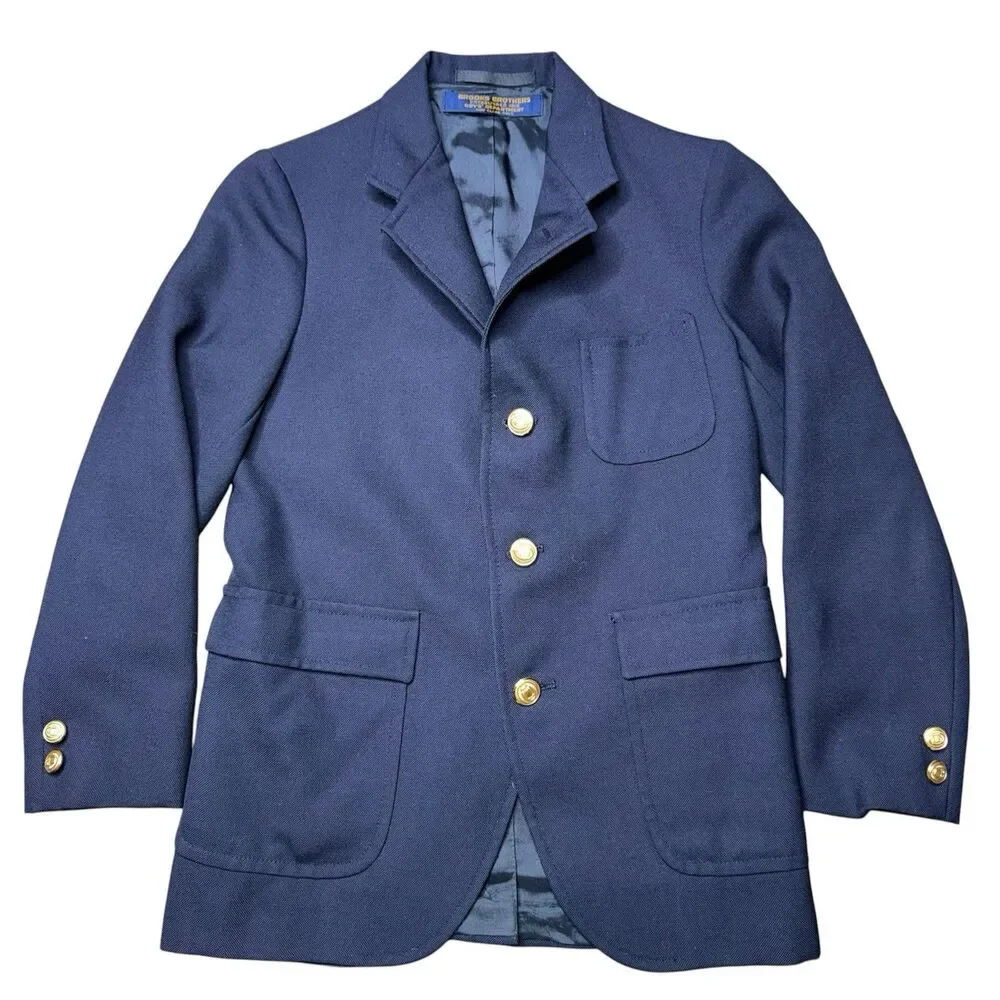Vintage Brooks Brothers Blazer Boys Sz 12r Navy University Designer Gold Button